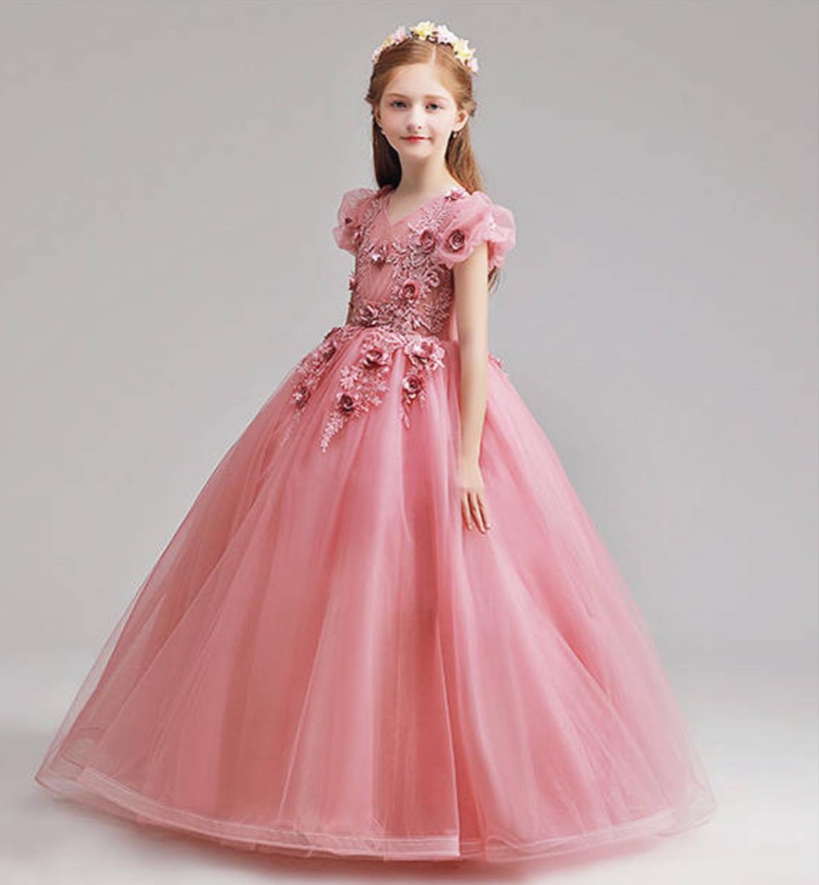 Váy công chúa bé gái thiết kế cao cấp cho bé đi dự tiệc phù dâu tùng dài  siêu xòe sát nách màu hồng DBG087 | Lazada.vn